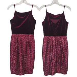 Black Halo Julissa Burgundy Velvet & Sequins Dress sz 0 Cocktail Spaghetti Strap